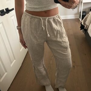 Brandy Melville Linen Beige Striped Pant